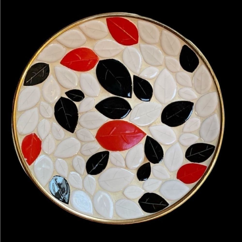 Vintage MCM Mosaic Tile Plate w copper back.